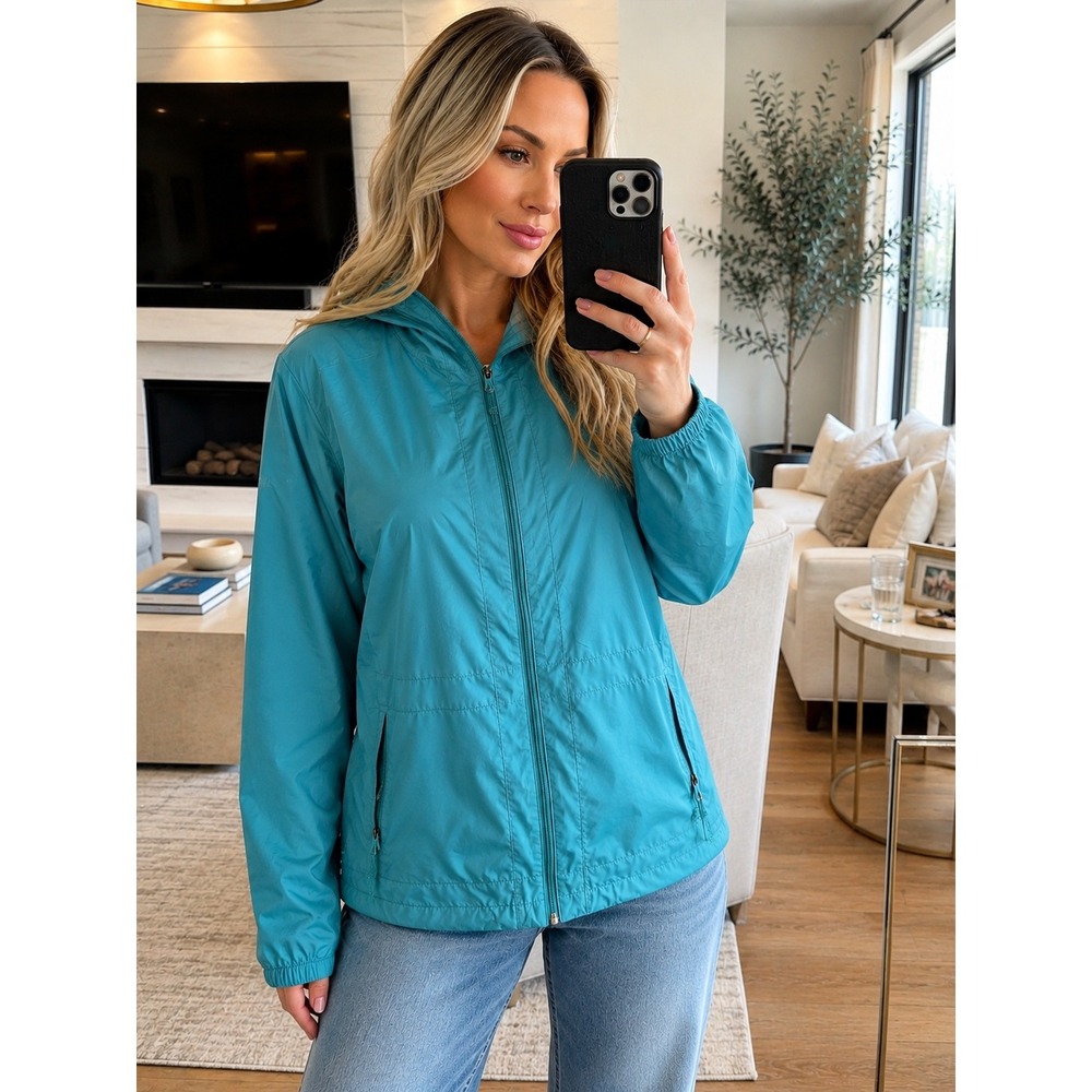 Columbia Womens Rain to Fame Jacket Teal Blue Waterproof Hooded XL3144-354 L